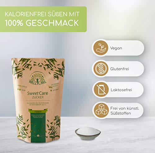 SweetCare PREMIUM Kristallzucker – 1kg - Zuckerersatz – 100% Vegan – keine Kalorien – Low Carb – mit Erythritol und Stevia – Made in Germany