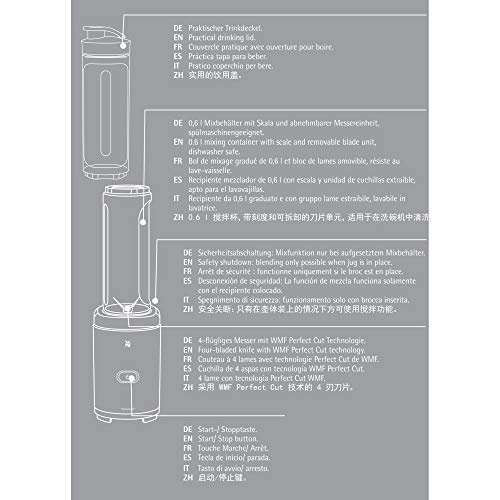 WMF Kult X Mix & Go Mini Smoothie Maker, Standmixer, Blender elektrisch, Shake Mixer 300 Watt, Tritan-Kunststoff Flasche, Silber