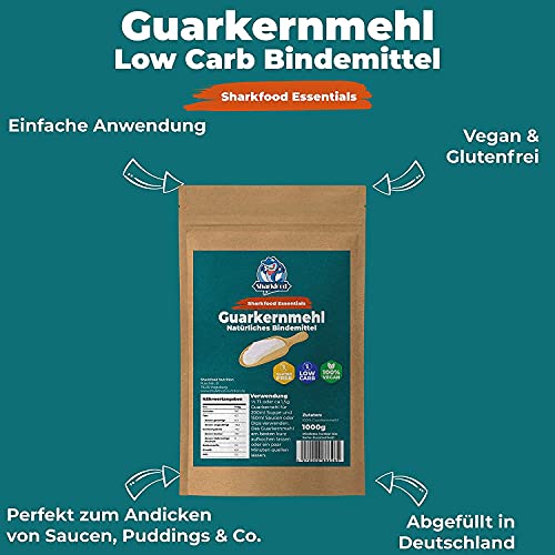 Hochwertiges Guarkernmehl 1 KG - Guar Gum Powder geeignet für Keto & Low Carb - Bindemittel Verdickungsmittel E412 Pulver - Guarkern Mehl 1000 g