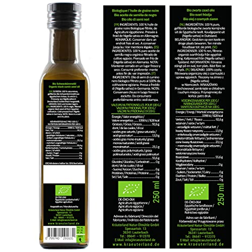 Kräuterland - Bio Schwarzkümmelöl gefiltert 2x250ml- 100% rein, schonend kaltgepresst, ägyptisch, vegan - Frischegarantie: täglich mühlenfrisch direkt vom Hersteller