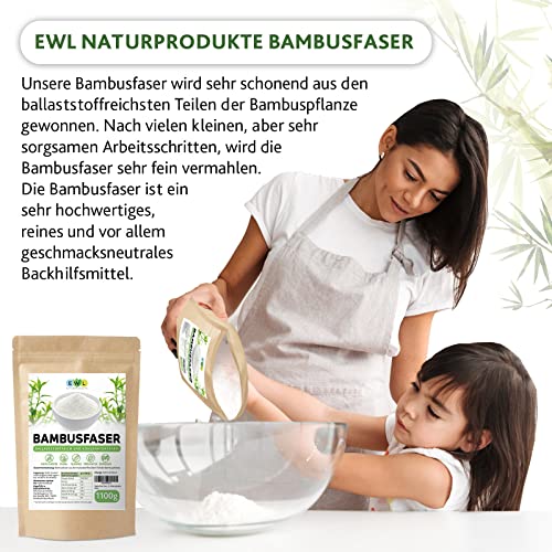 Bambusfasern 1100g XXL Vorteilspack │Herstellung und Produktion in Deutschland│Kontrollierte Qualität│ Bambusfaser Mehl │Fein und schonend Vermahlen 1,1kg