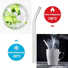 Load image into Gallery viewer, 8 Stück Glasstrohhalme Glas Wiederverwendbar Trinkhalme Umweltfreundlich Trinkhalme aus Glas mit 2 Reinigungsbürsten Transparent Länge 20cm Perfekt für alle Getränke Milch (Gebogen)
