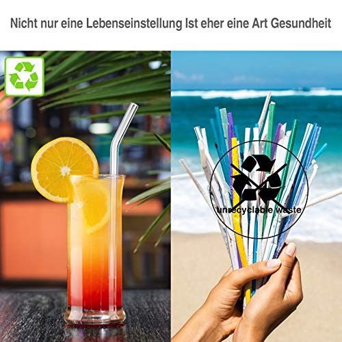 8 Stück Glasstrohhalme Glas Wiederverwendbar Trinkhalme Umweltfreundlich Trinkhalme aus Glas mit 2 Reinigungsbürsten Transparent Länge 20cm Perfekt für alle Getränke Milch (Gebogen)