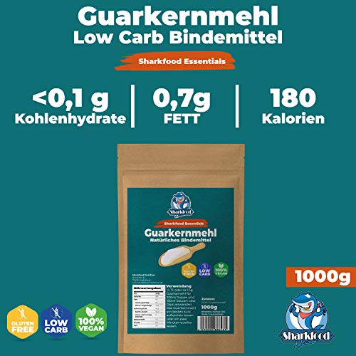 Hochwertiges Guarkernmehl 1 KG - Guar Gum Powder geeignet für Keto & Low Carb - Bindemittel Verdickungsmittel E412 Pulver - Guarkern Mehl 1000 g