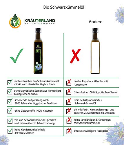 Kräuterland - Bio Schwarzkümmelöl gefiltert 2x250ml- 100% rein, schonend kaltgepresst, ägyptisch, vegan - Frischegarantie: täglich mühlenfrisch direkt vom Hersteller