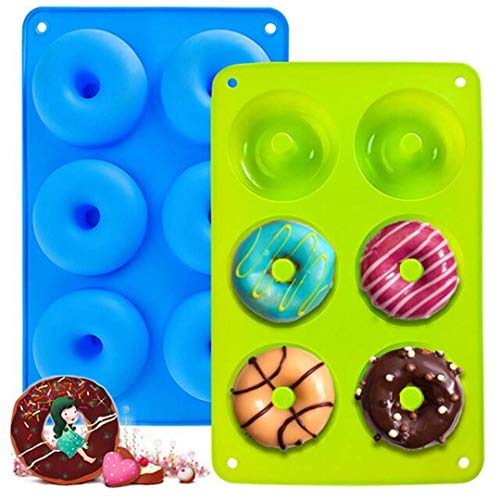 2 Stück Silikon Donut Formen, 6 Hohlraum A ntihaft-Safe Silikon Donut Backform Hitzebeständigkeit Backblech Gelten -40 bis 230 Grad gut zum Machen Kekse, Bagels, Muffins.