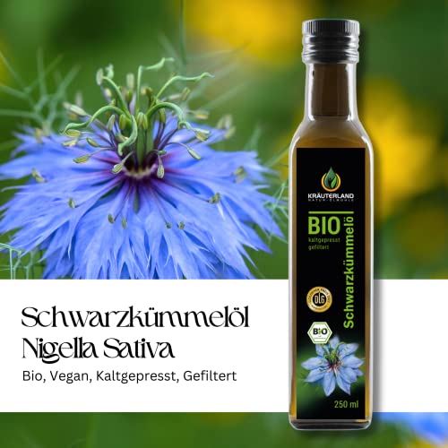 Kräuterland - Bio Schwarzkümmelöl gefiltert 2x250ml- 100% rein, schonend kaltgepresst, ägyptisch, vegan - Frischegarantie: täglich mühlenfrisch direkt vom Hersteller