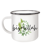 Load image into Gallery viewer, Emaille Tasse - Bismillah Floral Druck Becher
