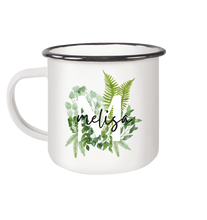 Lade das Bild in den Galerie-Viewer, Emaille Tasse - Floral Design Monogramm personalisierter Becher
