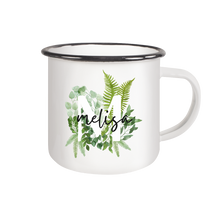 Lade das Bild in den Galerie-Viewer, Emaille Tasse - Floral Design Monogramm personalisierter Becher
