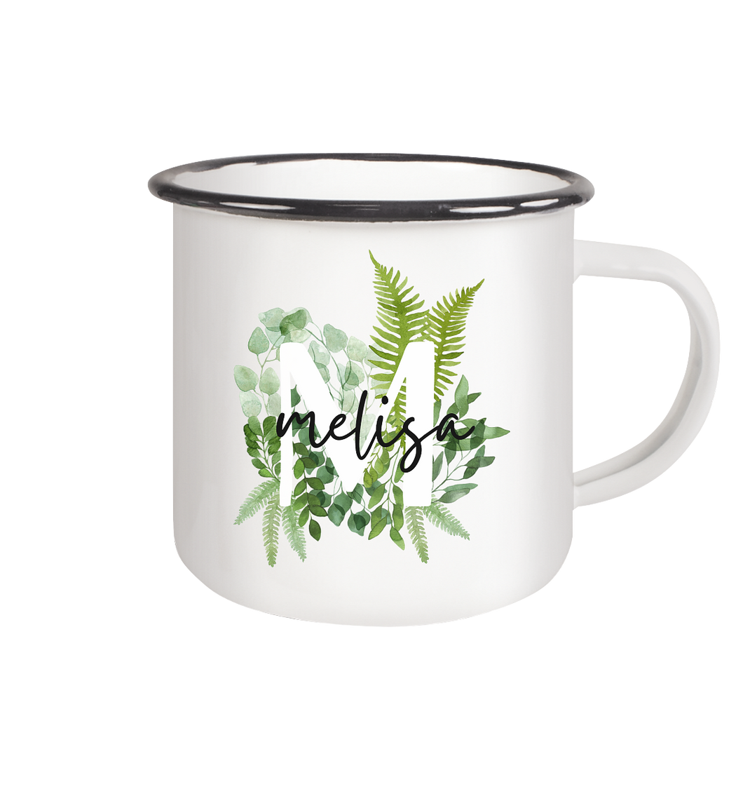 Emaille Tasse - Floral Design Monogramm personalisierter Becher