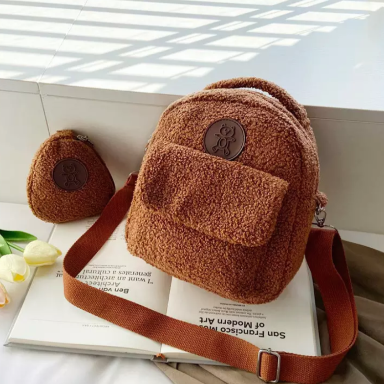 2 in 1 Fleece Rucksack mit Namen und süßem Portemonnaie - Travel Shopping Bag Backpacks with cute Portemonnaie - Bestickt